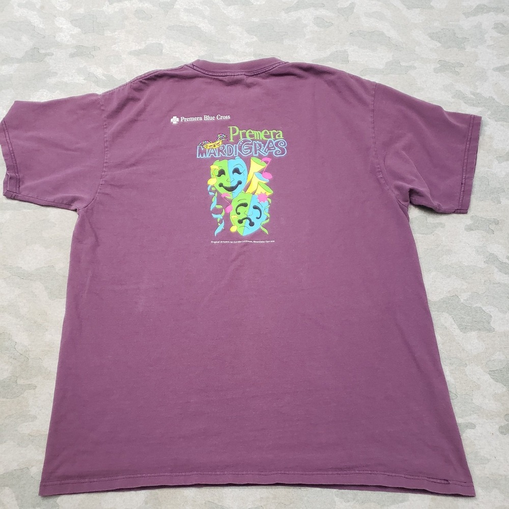 VTG Premera Mardigras Shirt Mens XL Purple Anvil‎ Short Sleeve Y2k